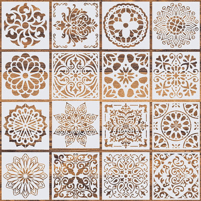 16 Pcs (6 x 6 Inch) Reusable Stencils, Mandala Stencils Mandala Dot Painting Templates Stencil for DIY Painting Art Scrapbook