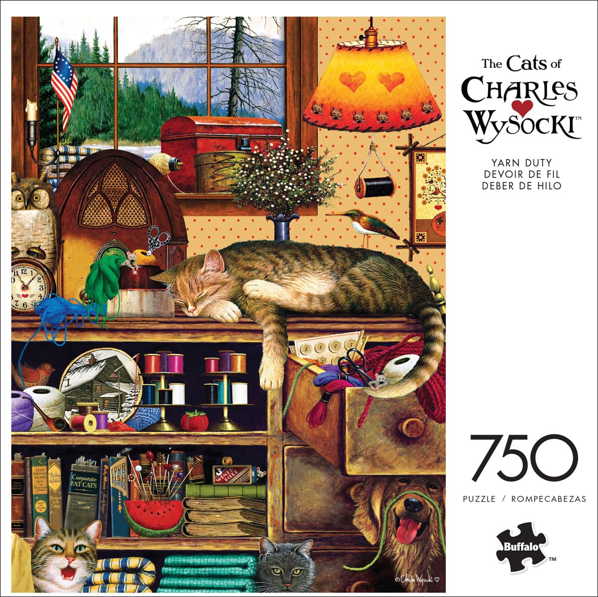 Buffalo Games - Charles Wysocki - Yarn Duty - 750 Piece Jigsaw Puzzle for Adults -Challenging Puzzle Perfect for Game Nights - Finished Size is 24.00 x 18.00 Buffalo Games