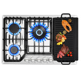 30 Inch Bulit-In Gas Cooktop with Griddle, 5 Italy SABAF Powerful Burners Over 92% High Efficiency, Max 48300BTU Gas Stove Top, 304 Stainless Steel Panel, NG/LPG Convertible, CSA Certified Amzgachfktch