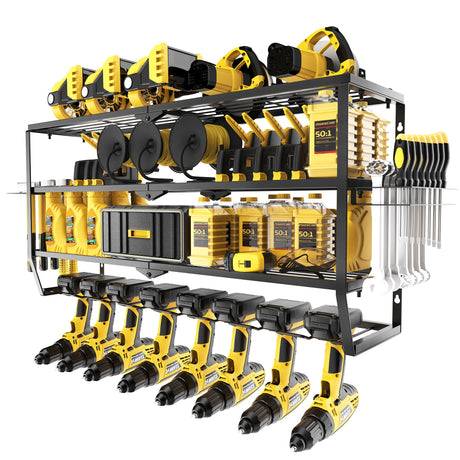 DRQ Large Power Tool Organizer Wall Mount, Heavy Duty Garage Tool Organizer Storage, 150LBS Load 4 Tier Storage Rack with 8 Drill Holders Cordless, Tool Holder for Workshop, Gift for Men Dad, Black DRQ