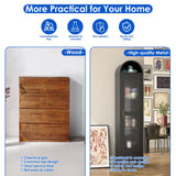 METALYEYE 73''H Metal Arched Storage Cabinet, Arch Display Bookcase Cabinet with Glass Doors & Shelves and 1Drawer for Living Room, Kitchens and Bedrooms,Office, Black, Assembly Required METALYEYE