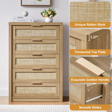 Tall Dresser for Bedroom with 5 Rattan Drawers, Modern Storage Cane Cabinet, Boho Wooden Closet Dressers Chest of Drawers for Living Room Hallway Nursery Entryway, 17.7"D x 29.5"W x 46.7"H OAKHAM HOME