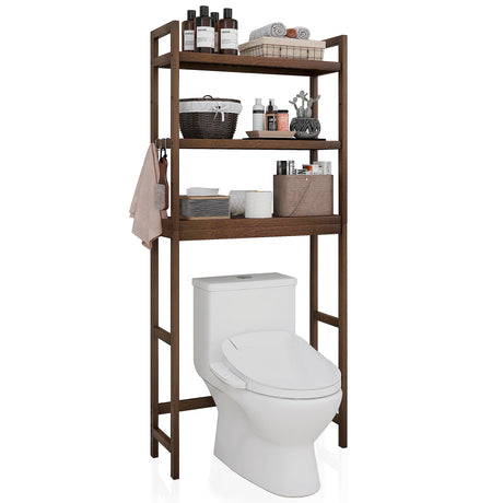 Bamboo Over-The-Toilet Organizer Rack with 3 Adjustable Shelves - SMIBUY Space Saver in Walnut SMIBUY