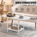 White Coffee Tables for Living Room,Mid Century Oval Center Table with Storage Shelf and Wood Tabletop,2-Tier Modern Narrow Cocktail Tea Table for Small Space,Small Apartment KANEODOT