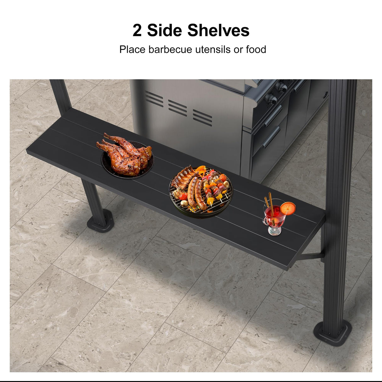 PURPLE LEAF 6.5' X 12' Hardtop Grill Gazebo for Patio Permanent Aluminum Barbeque Shelter Gazebo Canopy with Ceiling Hook and Shelves Double Tiered Grey Outdoor BBQ Gazebo PURPLE LEAF