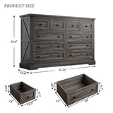 EnHomee 10 Drawer Dressser for Bedroom, 55" W Wood Dressers & Chests of Drawers with Smooth Metal Rail, Large & Wide Dressers for Bedroom,Hallway,Dark Rustic Oak,15" D x 55" W x 35.6" H EnHomee
