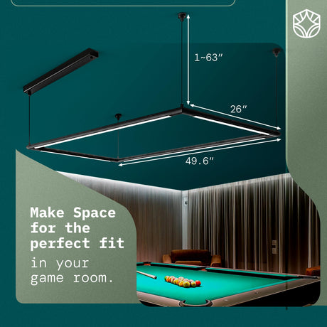 Solvita Pool Table Light –Premium LED Billiard Light, Flicker-Free, Adjustable Height & 360° Rotatable Design – Bright White 3000K (Rectangle 49.6 x 25 inch) Solvita