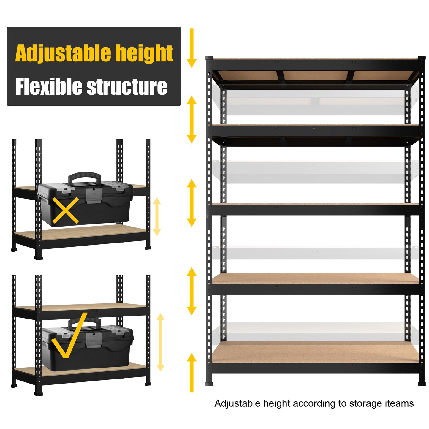 PrimeZone 2 Pack Storage Shelves 48" x 24" x 72" - 5 Tier Heavy Duty Adjustable Garage Storage Shelving, Metal Storage Utility Rack Shelf Unit for Warehouse Pantry Closet Kitchen, Black