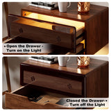 MUSSTUFIC Floating LED Nightstand, Smart Sensor Bedside Wall Mounted Wood Side End Table with 2 Storage Drawers for Bedroom Dorm Small Space, Dark Walnut (Walnut, 1 pcs) MUSSTUFIC