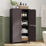 Nuturelly Bathroom Floor Storage Cabinet, Freestanding Pantry Cabinets with 4 Doors & 3 Adjustable Heights, Bathroom Organizers and Storage with Waterproof Board & Metal Handles for Kitchen, Brown Nuturelly