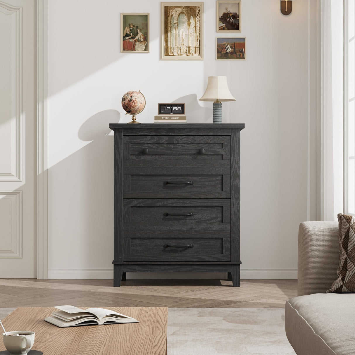 GarveeHome 4 Dresser for Bedroom, 34.8 in Tall Vertical Drawer Dresser with Large Storage, Freestanding Wooden Closet Chest for Bedroom, Living Room, Black GarveeHome