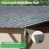 SHPAI 10’ x 12’ Lean to Gazebo, Outdoor Wall Mounted Gazebo Aluminum Frame, Hardtop Pergola with Galvanized Steel Sloping Roof for Patio Deck Garden Backyard, Curtain and Netting Included SHPAI