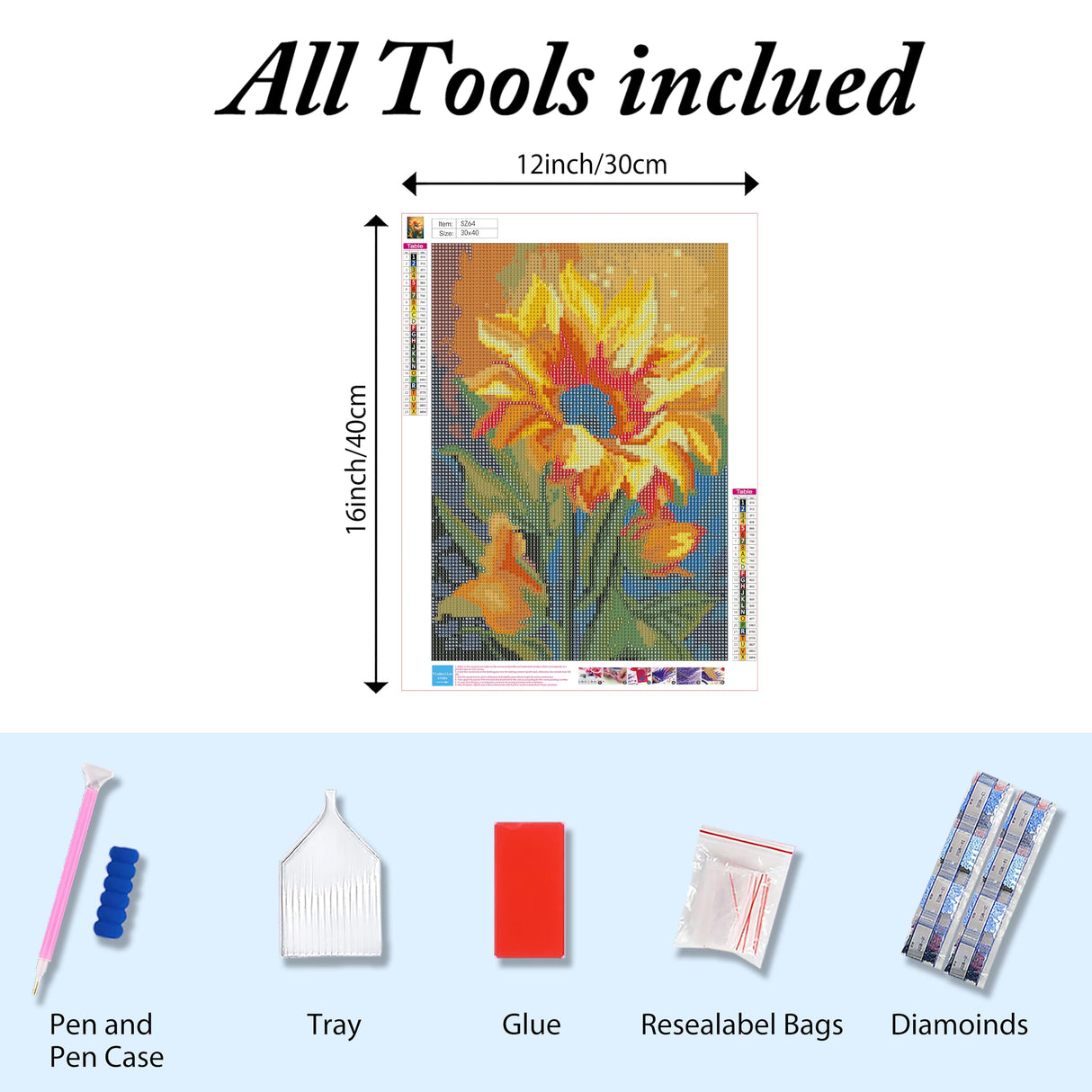 Ausanrl Diamond Art Painting Sun Flowers-Diamond Painting for Adults,Flowers 5D Diamond Painting,DIY Full Drill Diamond Painting Sun Flower Gem Painting and Crafts 12x16inch Ausanrl