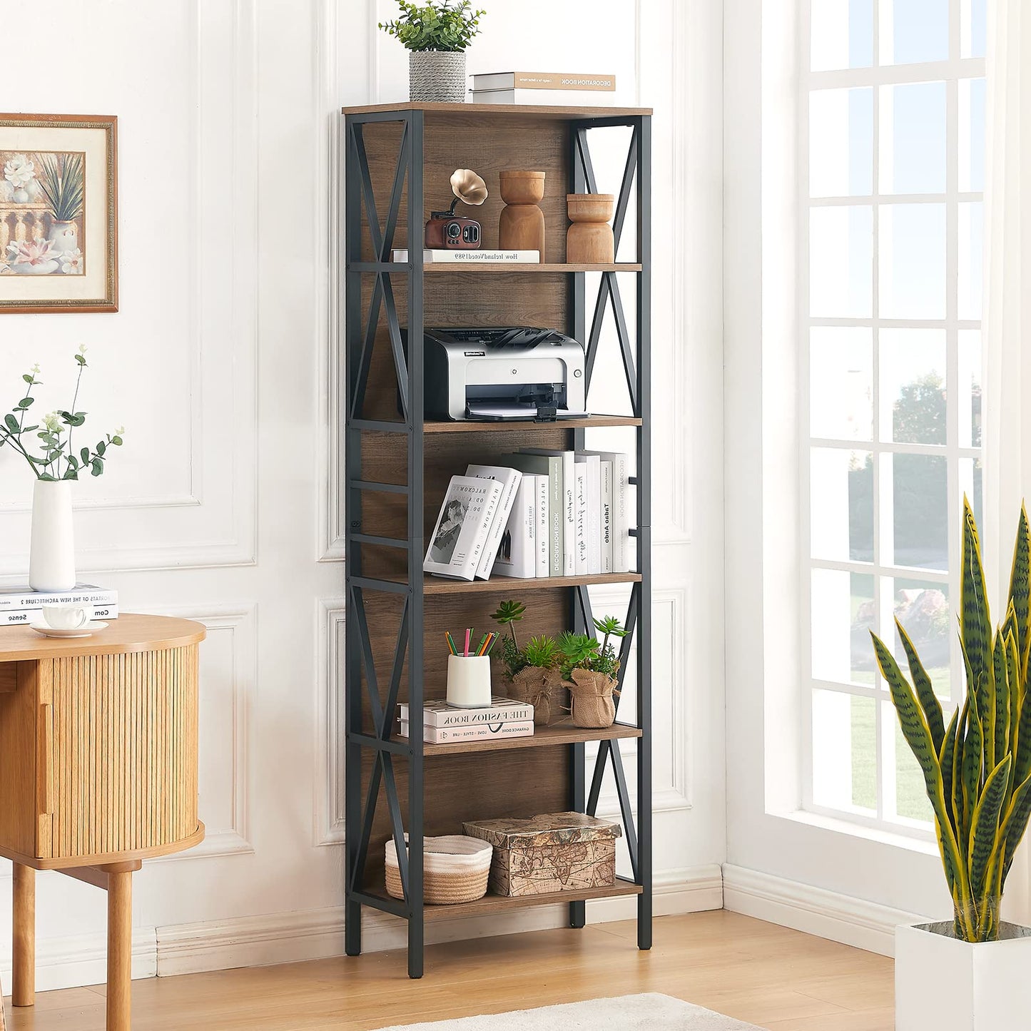 HOMISSUE Vintage Brown 6-Tier Rustic Industrial Bookshelf for Home and Office - WoodArtSupply