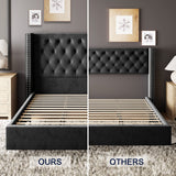 Jocisland King Bed Frame Upholstered Bed Wingback Headboard Velvet Tufted Diamond Button/No Box Spring Needed/Easy Assembly/Black Jocisland