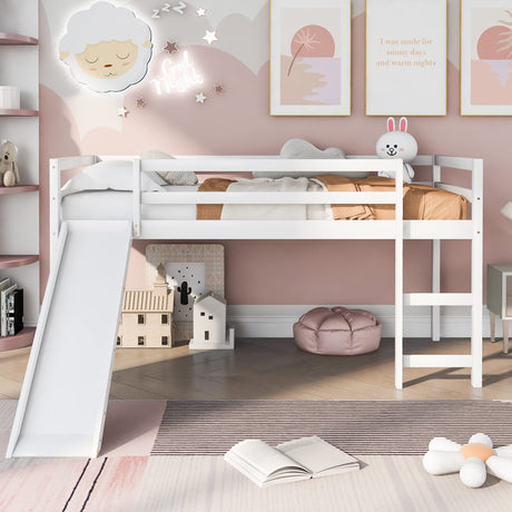 Harper & Bright Designs Kids Loft Bed with Slide,Twin Size Low Loft Beds for Girls Boys Solid Pine Wood Toddler Loft Bed with Ladder and Guard Rails,White Harper & Bright Designs