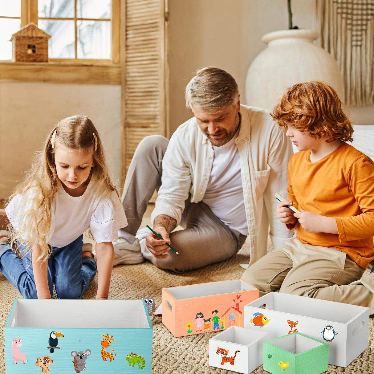 Yetene Set of 6 Wood Storage Boxes with Handles Wooden Nesting Crates Rustic Farmhouse Box for Kitchen Bathroom Home Party Table Decoration Storage Boxes (White) Yetene