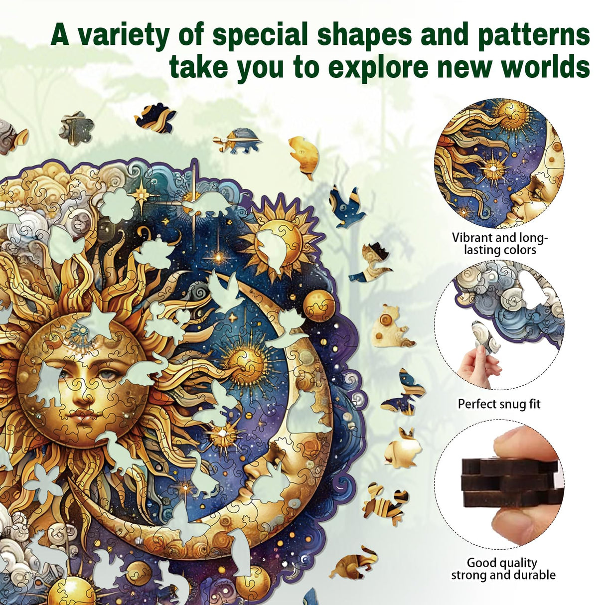 Wooden Puzzles for Adults, Sun and Moon Wood Puzzles 200 Pieces, Irregular Animal Shaped Unique Wooden Jigsaw Puzzles, Creative Ghristmas Gift for Teenagers and Adults WHJSG