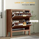 Vudanfe Modern 2-Tier Flip Drawer Shoe Cabinet, Freestanding Hidden Slim Narrow Shoe Rack Cabinet, Wooden Large Capacity Shoe Storage Cabinet Shoe Organizer, for Entryway, Hallway, Walnut X2 Vudanfe