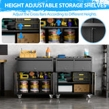 GangMei Metal Garage Storage Cabinet with Wheels and Pegboard, 35.4" H Lockable Tool Storage Cabinet with One Drawer, Adjustable Shelf and 4 Hooks for Garage, Warehouse, Black GangMei