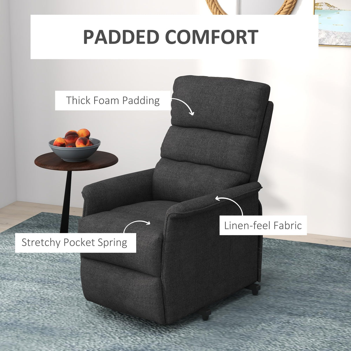HOMCOM Power Lift Recliner Chair for Elderly, Easy Assembly, Fabric Lift Chair for Adults, Recliner Sofa with Remote Control, Side Pockets for Living Room, Black HOMCOM