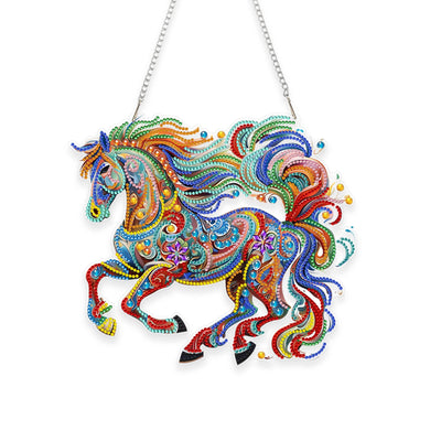Nivvey DIY Hanging Diamond Art Pendant Kit Horse, Special Diamonds Painting Ornament Kit Animal, Acrylic Board Gem Craft Kit for Window Suncatcher, Box Package,9.6x8.6inch