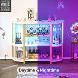 Unikito 4-Tier Metal Coffee Bar Cabinet with Outlet and LED Light, Freestanding Floor Bar Table for Liquor with Glass Holder and Wine Storage, Wine Bakers Rack for Kitchen Dining Room, White and Gold Unikito