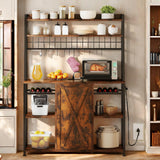 YITAHOME Large Bakers Rack with Power Outlet and Storage Cabinet, 47 Inch Farmhouse Coffee Bar Cabinet, Kitchen Microwave Stand with Wine Shelves and 12 Hooks, Rustic Brown YITAHOME