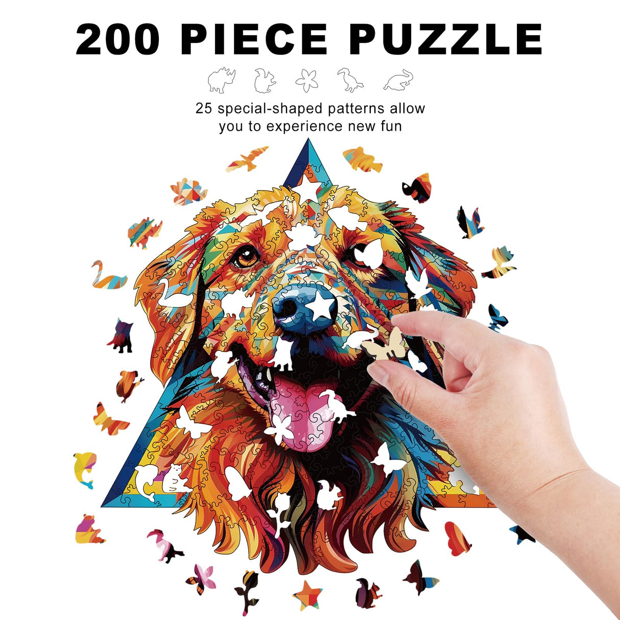 Wooden Puzzles for Adults - 200 Pieces Dog Unique Shaped Wooden Jigsaw Puzzles for Adults, Medium Size 10'' x 10.5'' Adult Wood Puzzles for Family Friend Game Offito