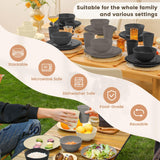 Homienly Kitchen Wheat Straw Dinnerware Set 40 PCS - Dinner Plates, Cereal Bowls, Wheat Straw Cups Set, Microwave and Dishwasher Safe Dishes Set, Unbreakable Dish Set for Party, Outdoor(Grey Stone) Homienly