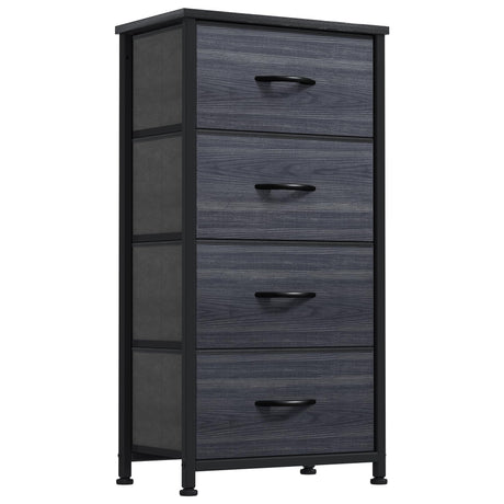 DWVO 4 Drawers Dresser, Dresser for Bedroom, Fabric Storage Tower, Chest of Drawers, Organizer Unit for Closets, Living Room, Sturdy Steel Frame, Wooden Top, Easy Pull Fabric Bins DWVO