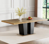 Pvillez Rustic 9 Piece Dining Table Set, 62.99"-78.74" Extendable Dining Table & 8 Gray Velvet Dining Chairs with Wood Leg, Brown Expandable Dining Room Table and Chairs Set Pvillez