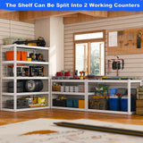 REIBII 65.74" H x 33.85" W x 15.35" D Storage Shelves, 2500LBS Adjustable Metal Shelving Unit, 5 Tier White Shelves for Pantry, Garage, Kitchen, Warehouse, White REIBII