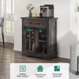 YITAHOME 32" Sideboard Coffee Bar Cabinet, Farmhouse Buffet Cabinet with Drawer & Adjustable Storage Shelves, Storage Cabinet with Sliding Barn Door for Living Room, Dark Rustic Oak YITAHOME