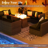 RADIATA PE Wicker Patio Furniture Set Sectional High Back Large Size Sofa Sets with Propane Fire Pit Table 55000 BTU Balcony Rattan Lounge Conversation Sets for Outdoor (11 Pieces,Dark Gray) RADIATA