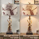 BOWOBO Antler Table Lamps Set of 2 for Bedroom, Farmhouse Rustic Antler Deer Bedside Lamps with USB A+C Ports for Living Room End Table Hunting Themed Cabin Lamp Pull Chain Linen BOWOBO