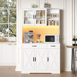 Iavyga 71" Kitchen Pantry Cabinet: Hutch Cabinet with Glass Doors, Pantry Cabinets with Drawers, Adjustable Shelves, LED Light & Power Outlets for Kitchen, Living Room, Dining Room Iavyga