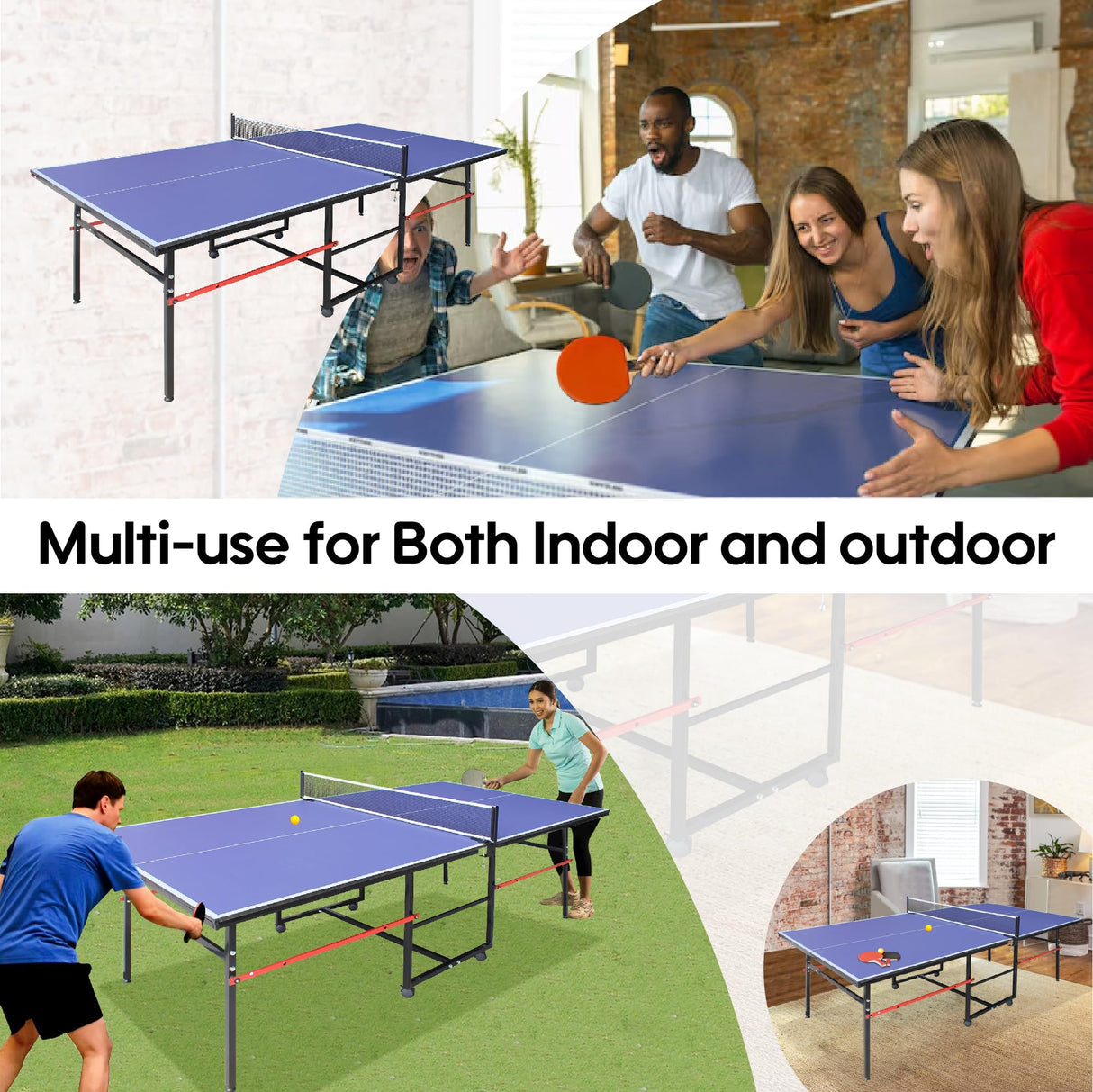 8FT Mid-Size Table Tennis Table, Professional Foldable Ping Pong Table for Indoor & Outdoor with Net, 2 Table Tennis Paddles and 3 Balls - Perfect for Family Game Rooms DUDUSHIMAN