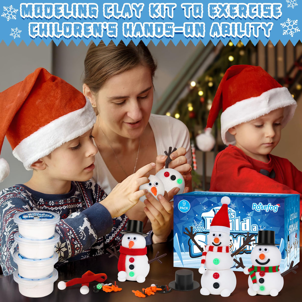 9 Pack Christmas Crafts, DIY Christmas Snowman Clay for Kids, Build Your Snowman Craft Kit, Modeling Clay Snow Man Making Game, Xmas Crafts Presents Winter Christmas Stocking Stuffers RoseFog
