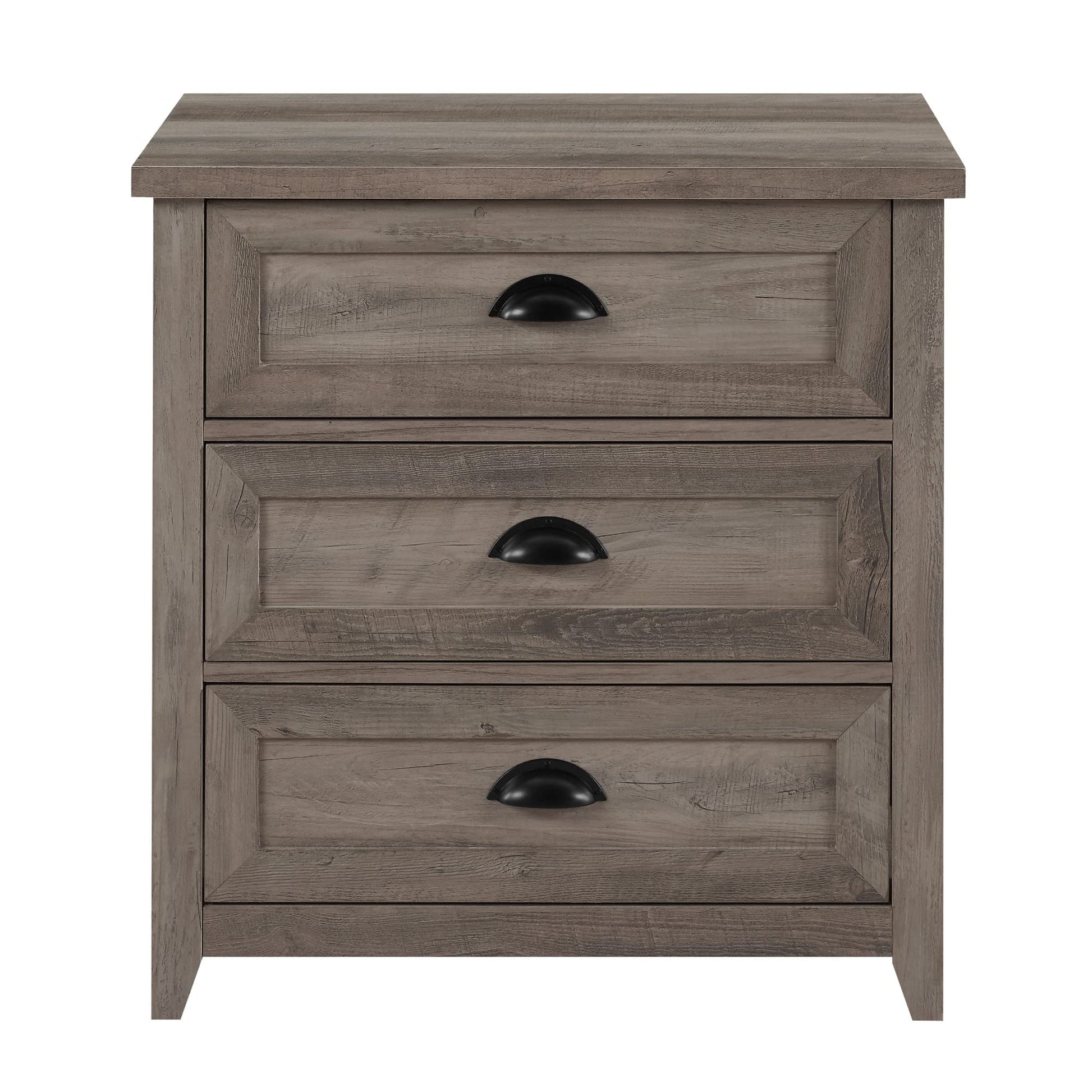 Walker Edison Hazel Modern Farmhouse 3 Drawer Framed Nightstand with Half-Moon Handles, 25 Inch, Grey Wash - WoodArtSupply