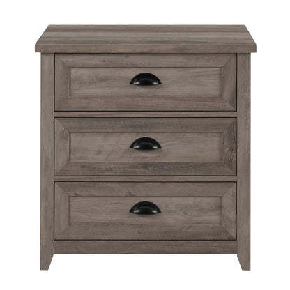 Walker Edison Hazel Modern Farmhouse 3 Drawer Framed Nightstand with Half-Moon Handles, 25 Inch, Grey Wash - WoodArtSupply