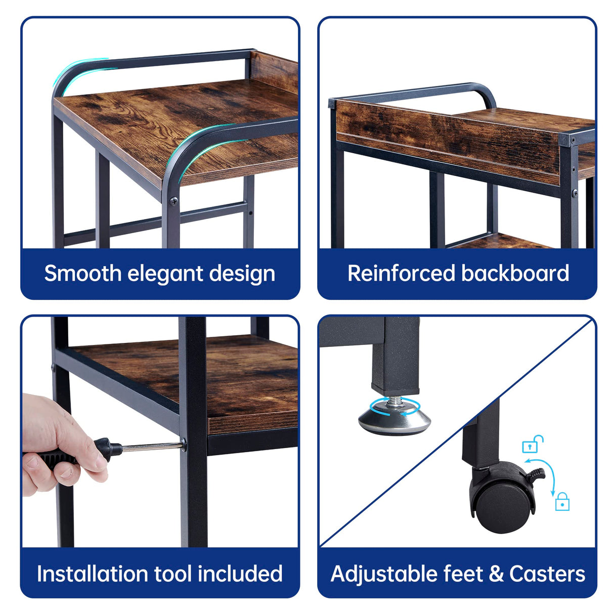 Fannova 22 x 18 Inch Large Printer Stand, Mobile Printer Table with Wheels for Home Office Storage and Organization, PC Tower Stand, Host Computer Cart, Shelf for Desktop CPU Shredder - Rustic Brown Fannova