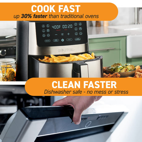 Gourmia Air Fryer Oven Digital Display 8 Quart Large AirFryer Cooker 12 Touch Cooking Presets, XL Air Fryer Basket 1700w Power Multifunction GAF838 Black and stainless steel air fryer Gourmia