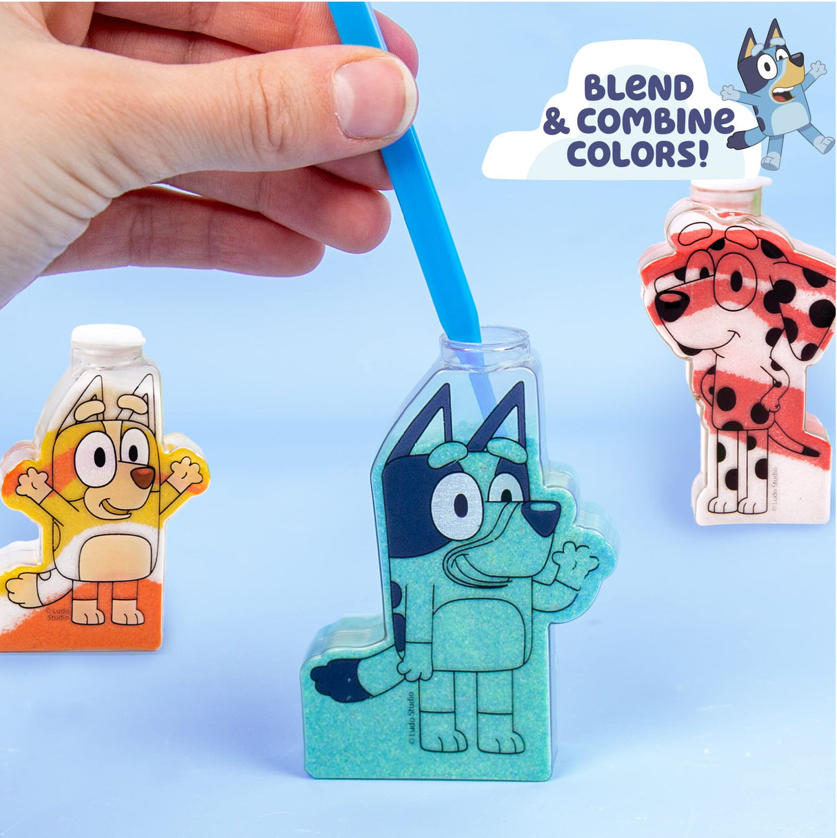 Bluey Sand Art Kit, Includes 5 Sand Art Bottles & 7 Colored Sands, Create Your Own Sand Art, DIY Kit, Fun Art Project for Kids Aged 6+ Bluey