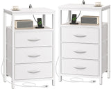 Huuger Nightstands Set of 2, 27.6 Inch End Tables with Charging Station, Bedside Tables with Drawers, PU Leather Finish, USB Port and Outlet, Night Stands for Bedroom, White Huuger