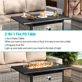 Muphyers 10-Piece Outdoor Patio Furniture Set with Rocking Swivel Chair, PE Wicker Rattan Sectional Sofa Patio Conversation Set with 55,000 BTU Fire Pit Table & Coffee Table, Sand Muphyers