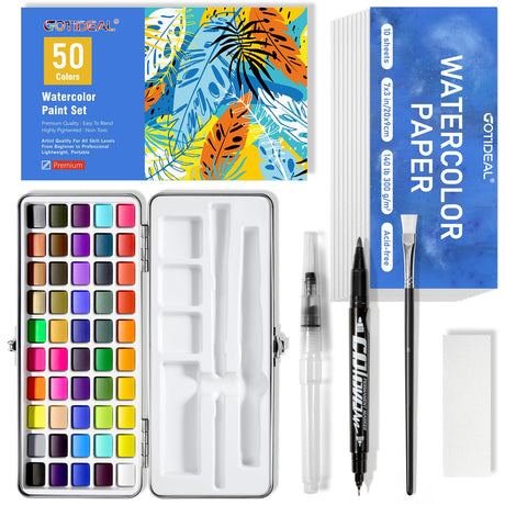 GOTIDEAL Watercolor Paint Set, 50 Vivid Colors with Portable Carrying Case, Perfect Travel Water Colors Paint Adult Set for Artists,Beginners,Professionals GOTIDEAL