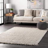 nuLOOM 5x8 Daniela Jute Tassel Hand Woven Area Rug, Off White, Solid Chunky Farmhouse Design, Natural Fiber, For Bedroom, Dining Room, Living Room, Hallway, Office, Entryway nuLOOM