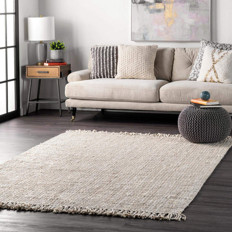 nuLOOM 5x8 Daniela Jute Tassel Hand Woven Area Rug, Off White, Solid Chunky Farmhouse Design, Natural Fiber, For Bedroom, Dining Room, Living Room, Hallway, Office, Entryway nuLOOM