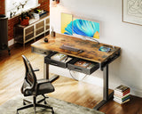 AODK Electric Standing Desk with Drawers, Height Adjustable Desk with Power Outlets & LED Lights, Stand Up Desk with 3 Drawers, Sit Stand Home Office Desk Computer Workstation, 47 Inch AODK
